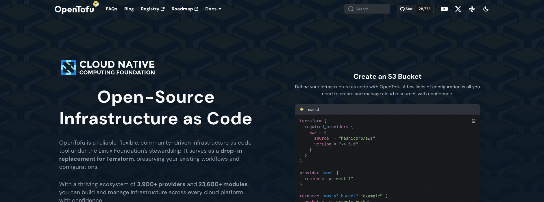 OpenTofu homepage screenshot