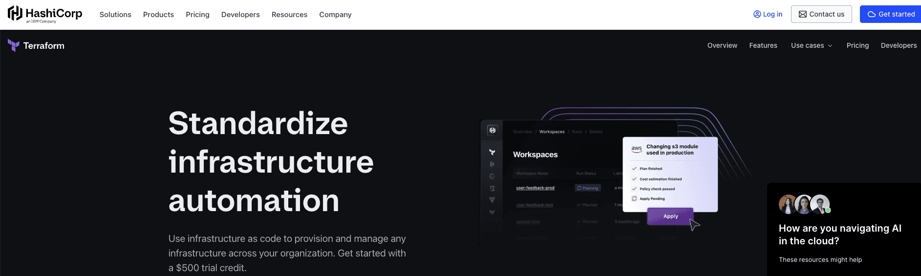 Terraform homepage screenshot