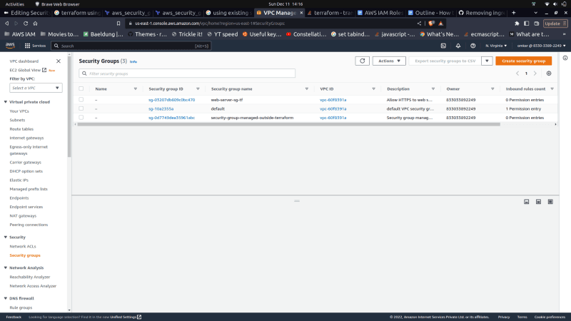 referring to a single security group - terraform