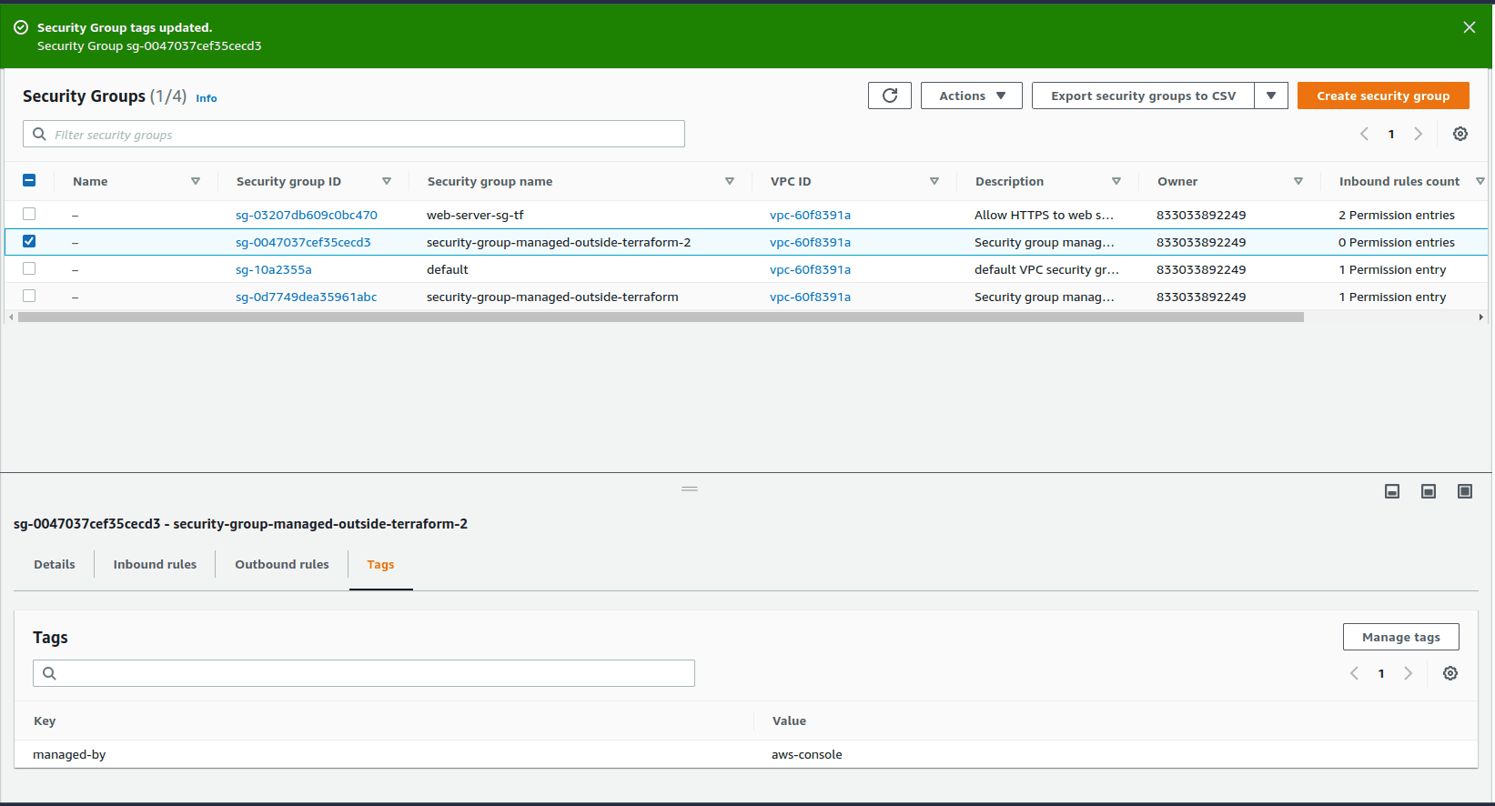 referring to multiple security groups - terraform