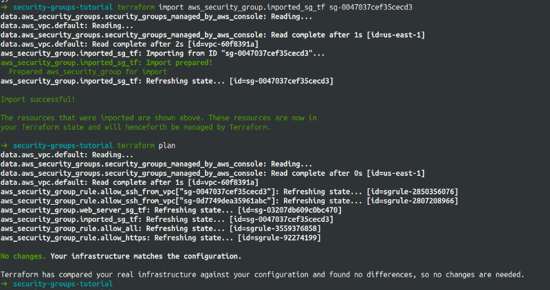 terraform import security group - terraform plan