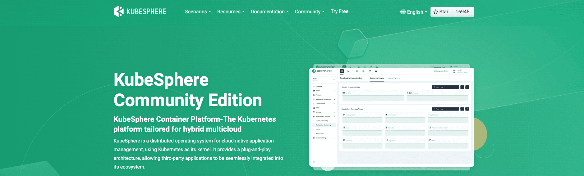 screenshot showing kubesphere homepage