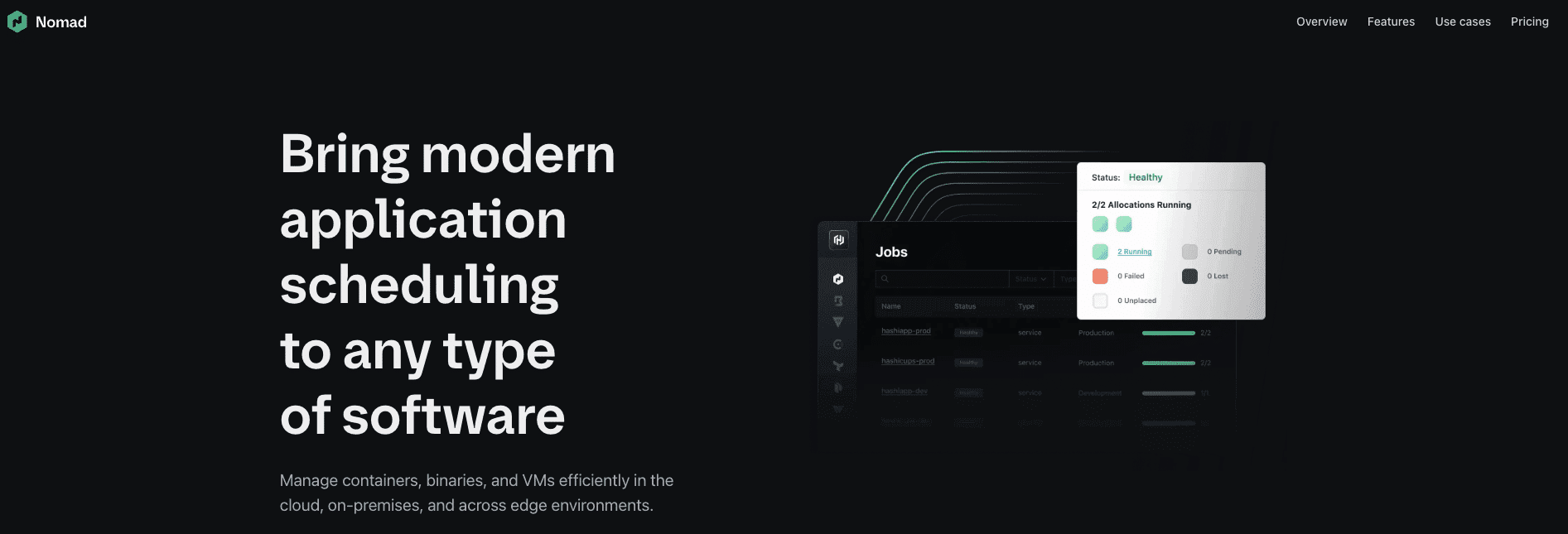 Screenshot showing HashiCorp Nomad homepage