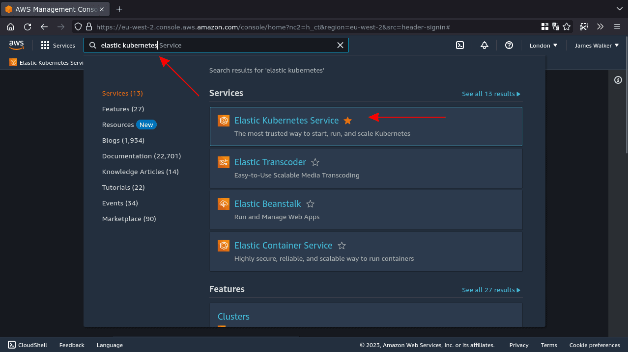 search Elastic Kubernetes Service