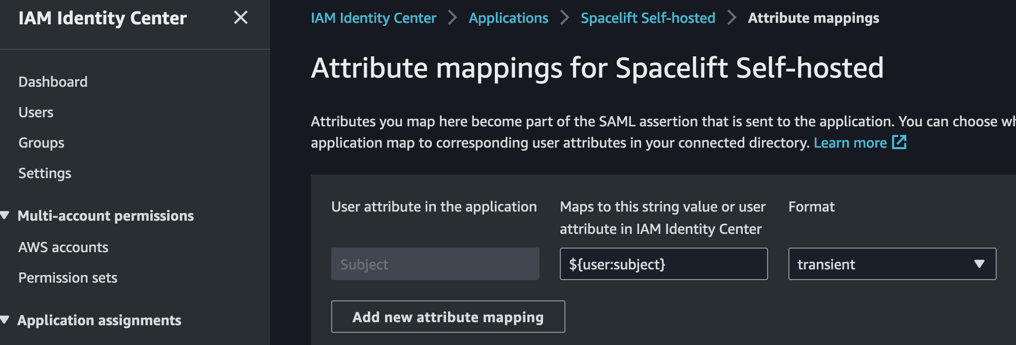 AWS IAM Identity Center Attribute mappings