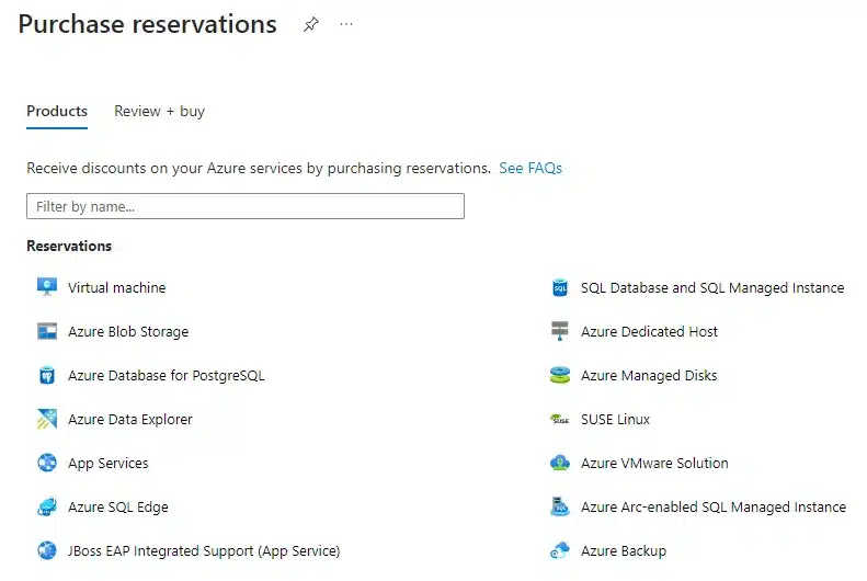 azure cost Products and Services
