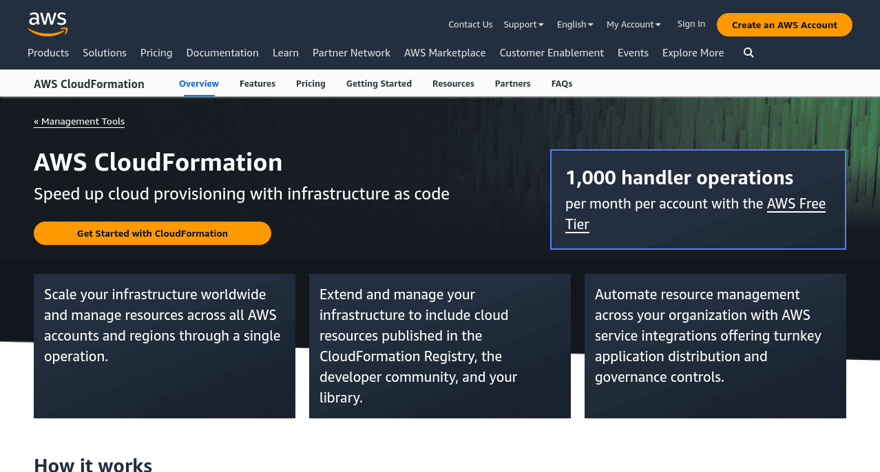 screenshot showing aws cloudformation homepage