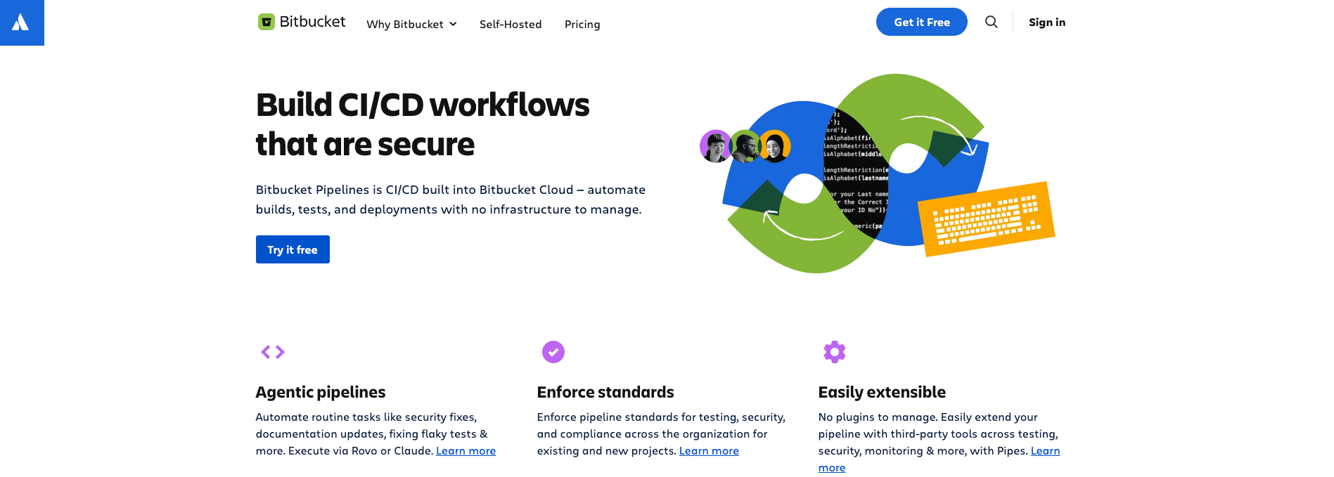 screenshot showing bitbucket page on the atlassian website