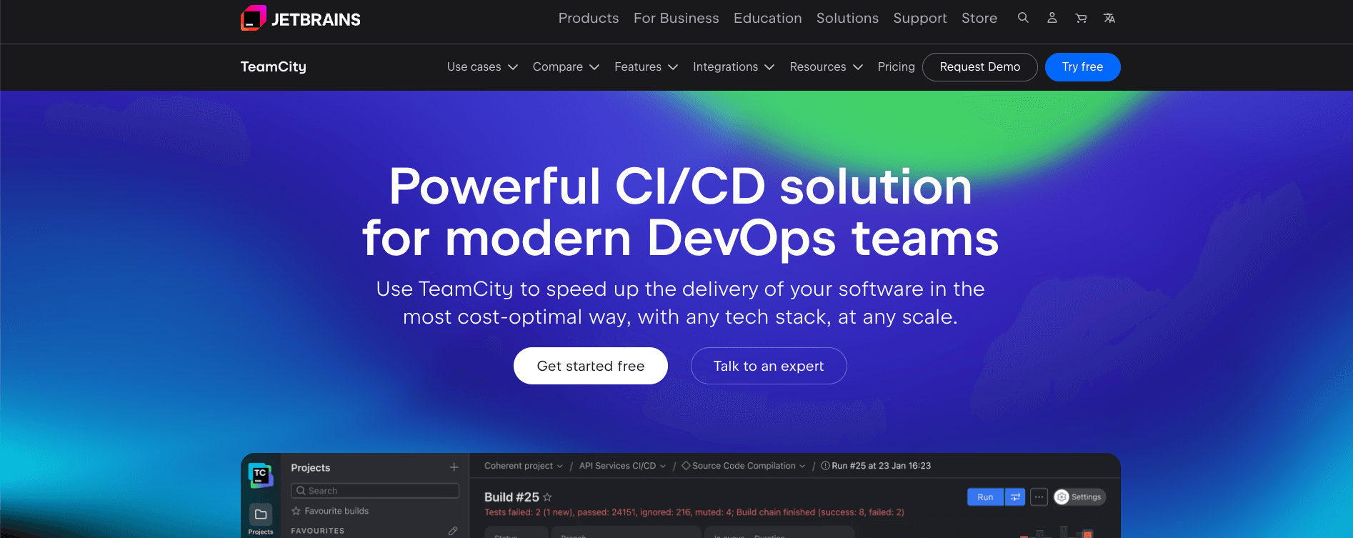screenshot showing teamcity page on the jetbrains website