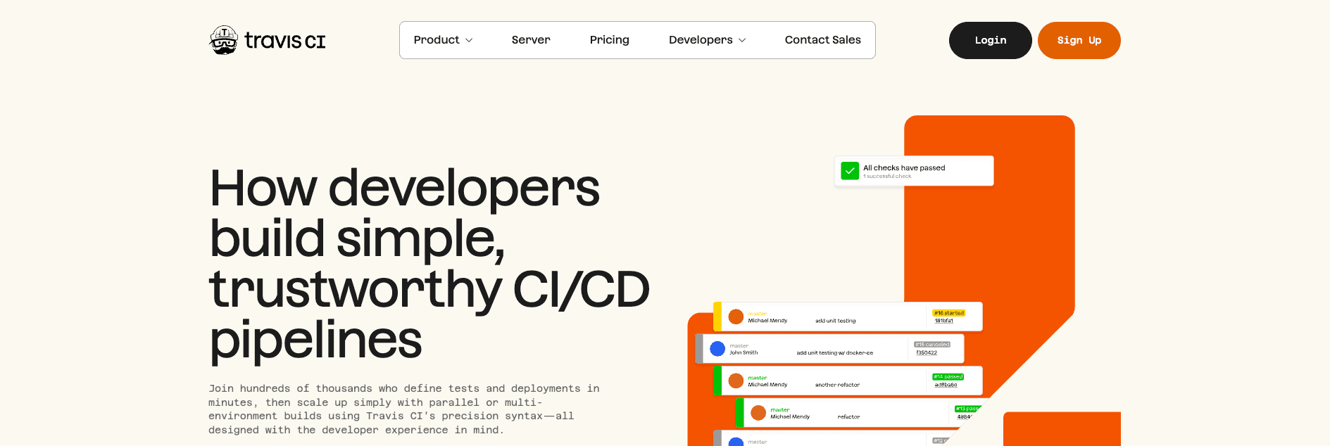 screenshot showing travis ci homepage