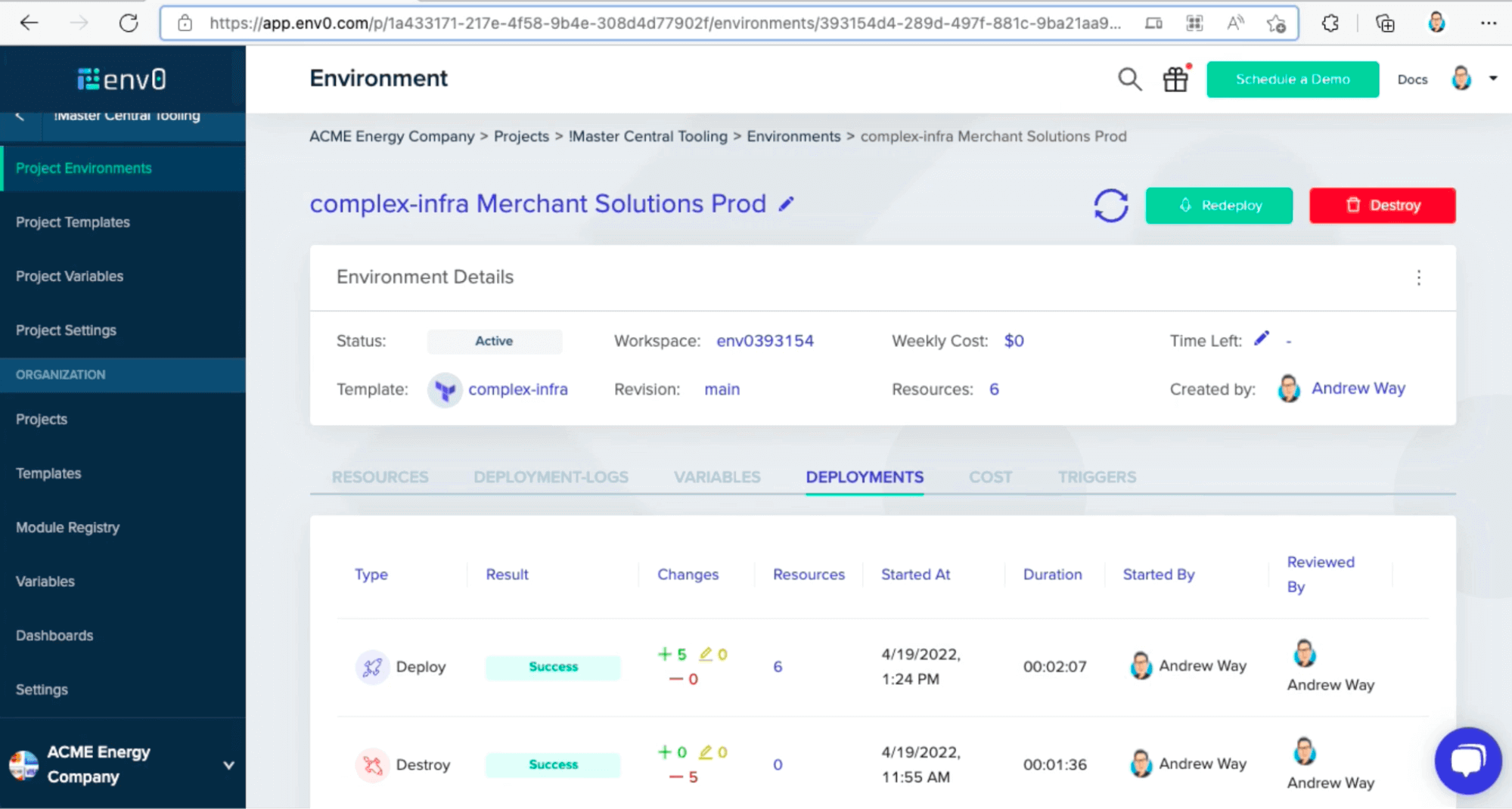 terraform cloud alternative env0 ui dashboard example