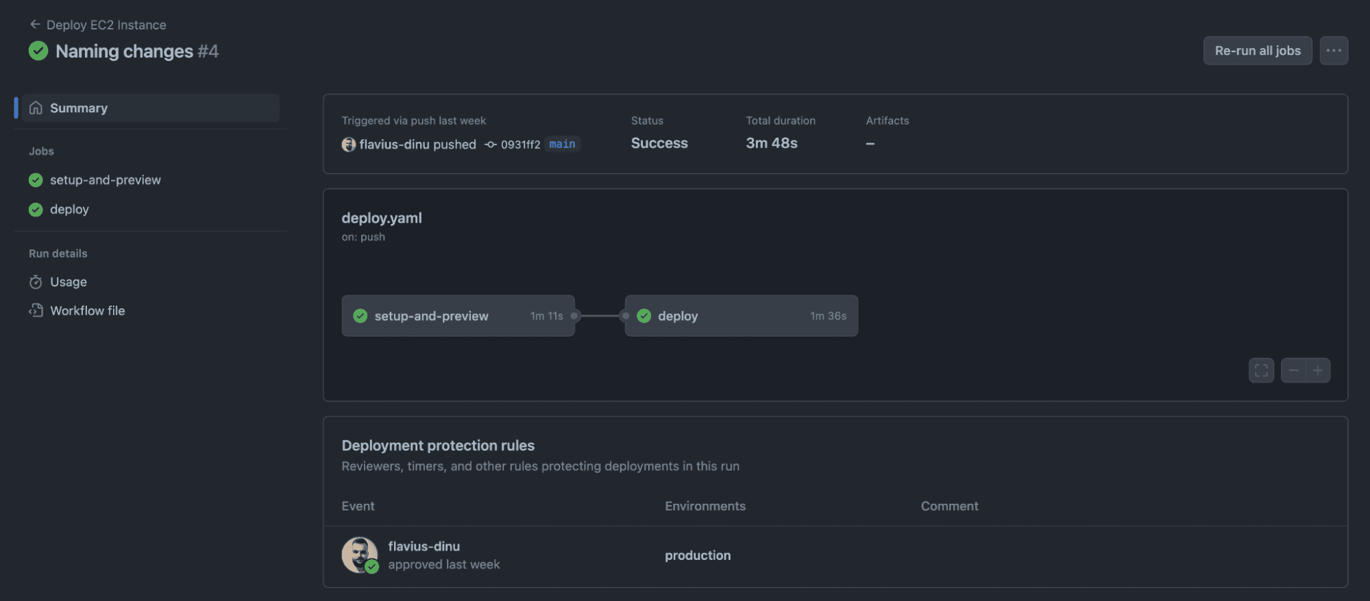 screenshot showing an example of GitHub Actions deployment