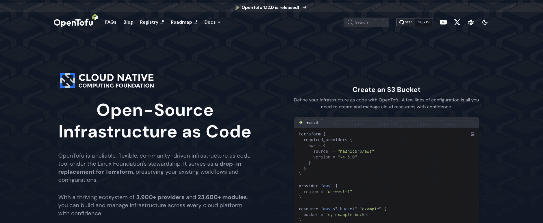 OpenTofu homepage screenshot