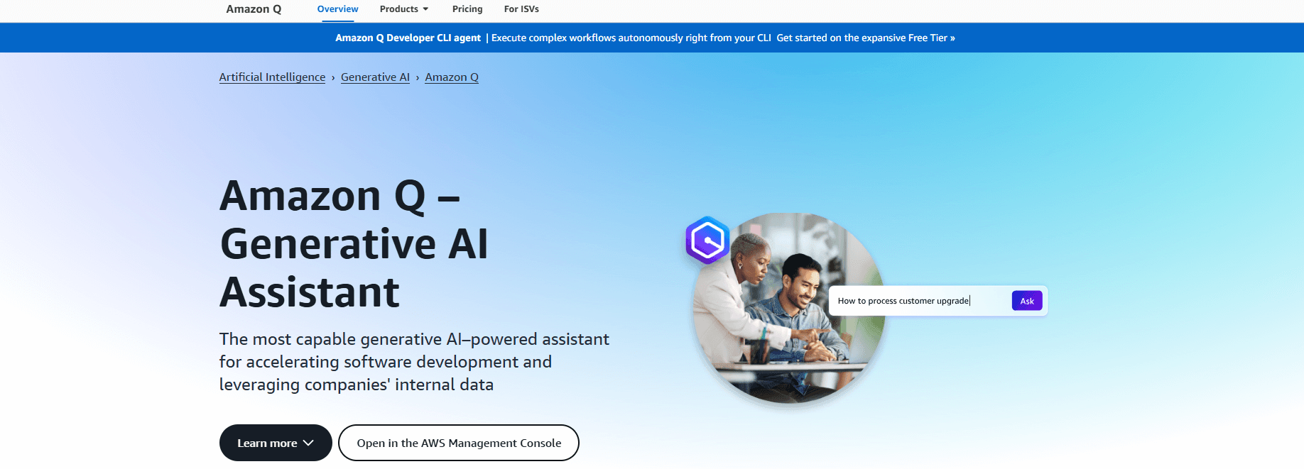 screenshot showing amazon q developer page on the aws website