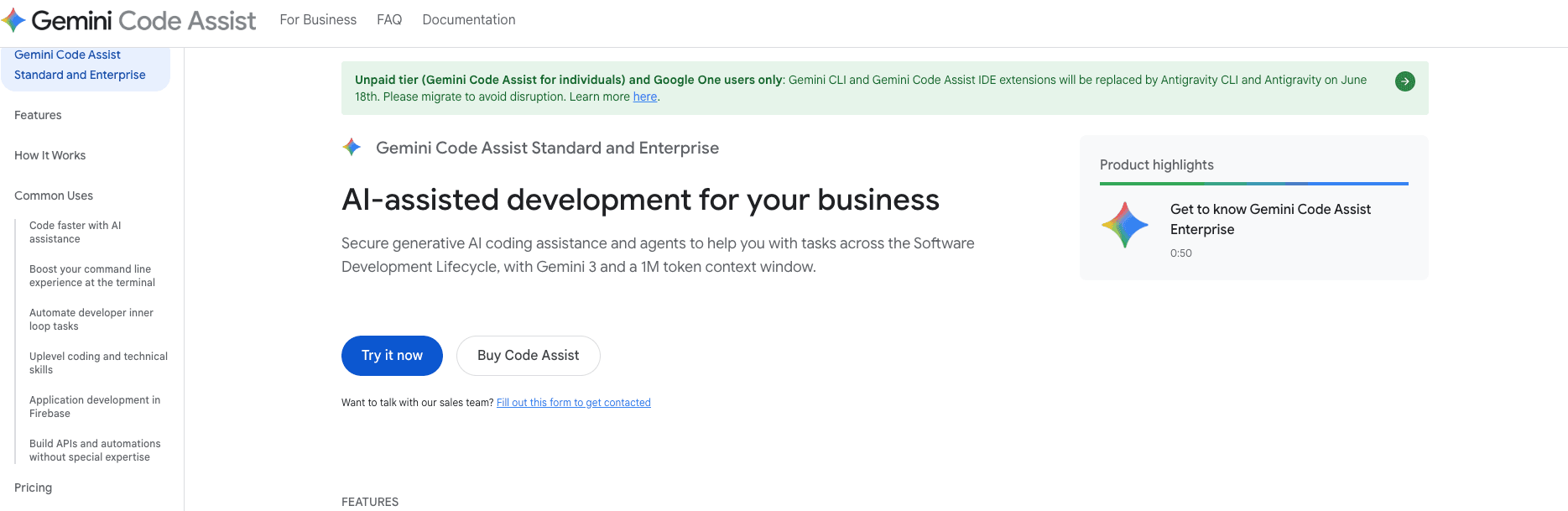 screenshot showing gemini code assist documentation