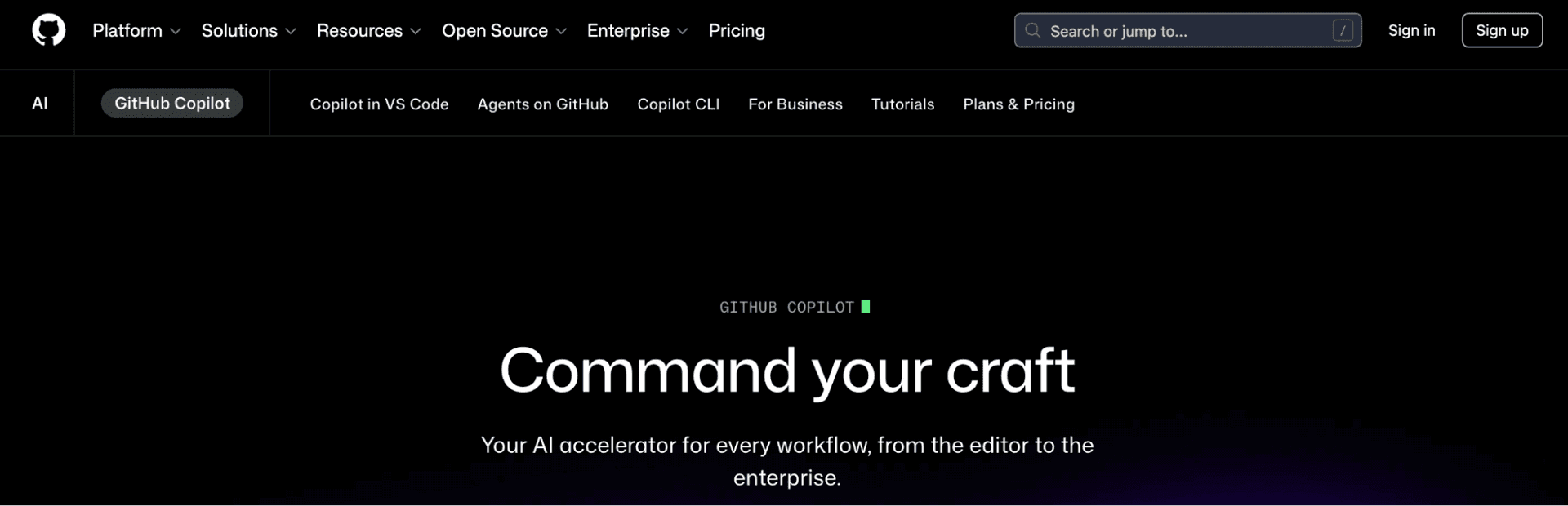screenshot showing github copilot homepage