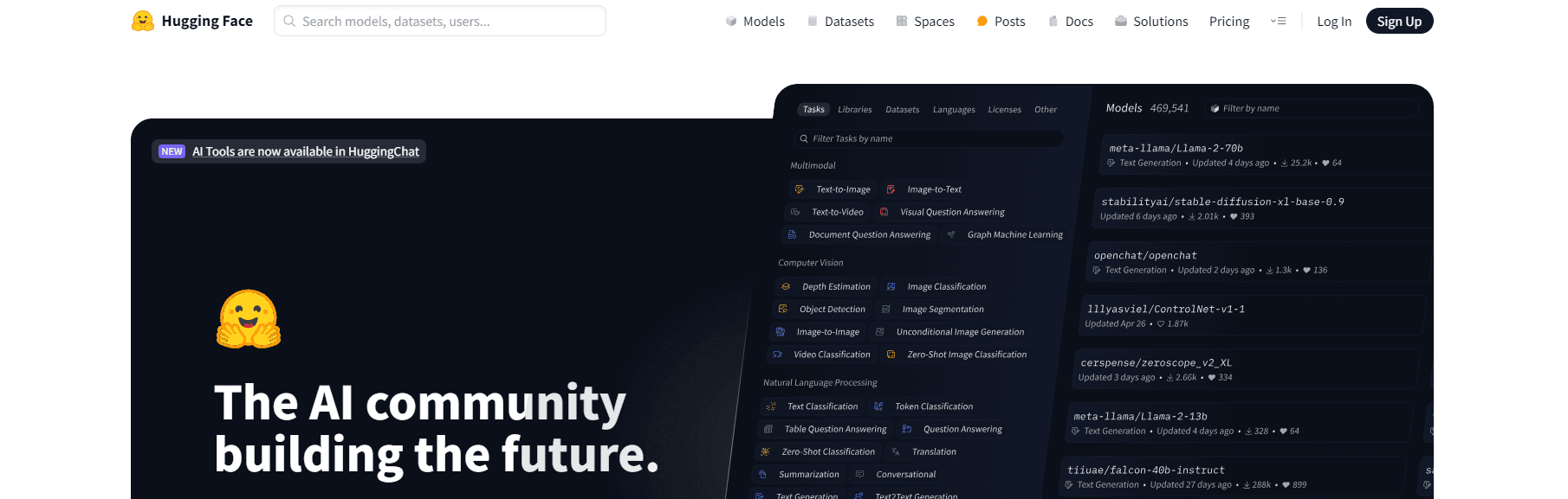 screenshot showing the hugging face homepage