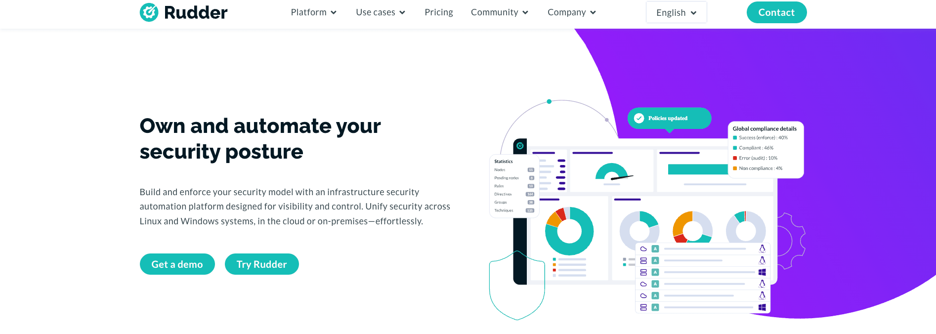 screenshot showing rudder homepage