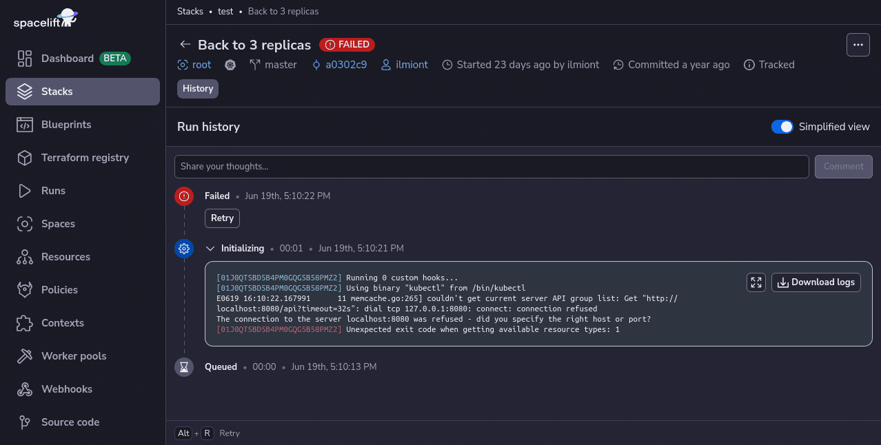 Spacelift application run example