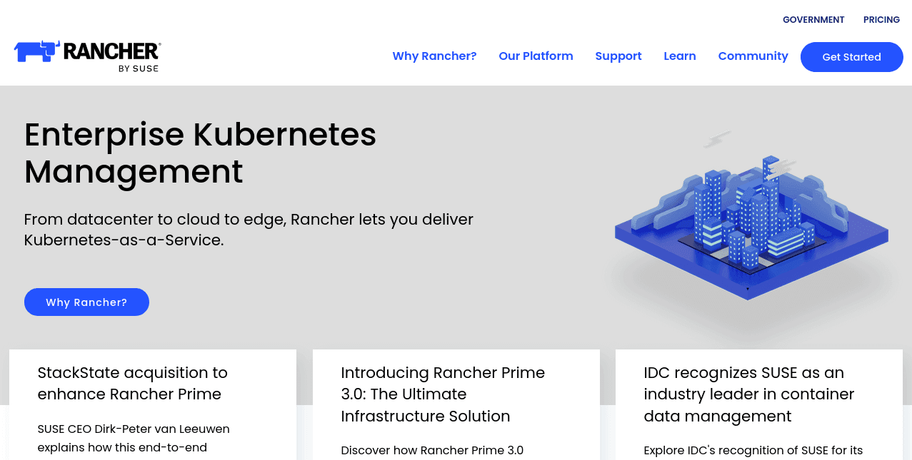 Screenshot showing Rancher homepage
