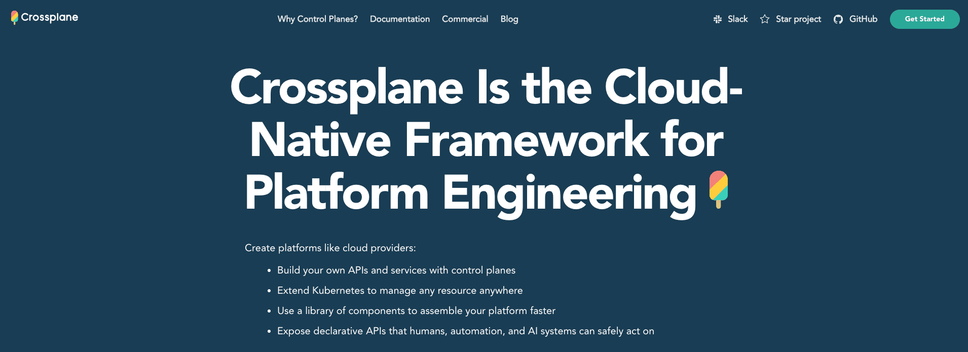 screenshot showing Crossplane homepage