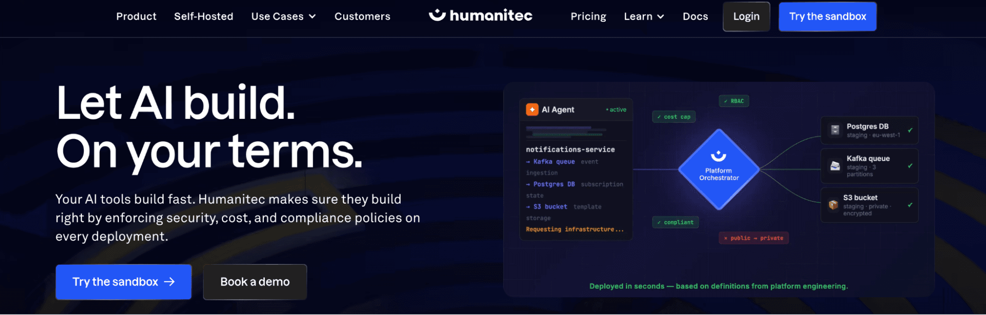 Screenshot showing the Humanitec homepage