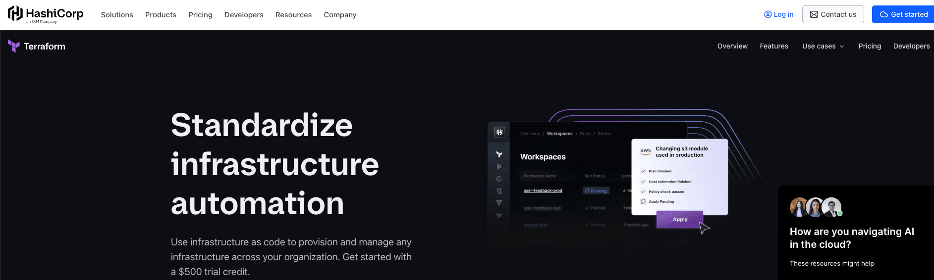 screenshot showing Terraform homepage