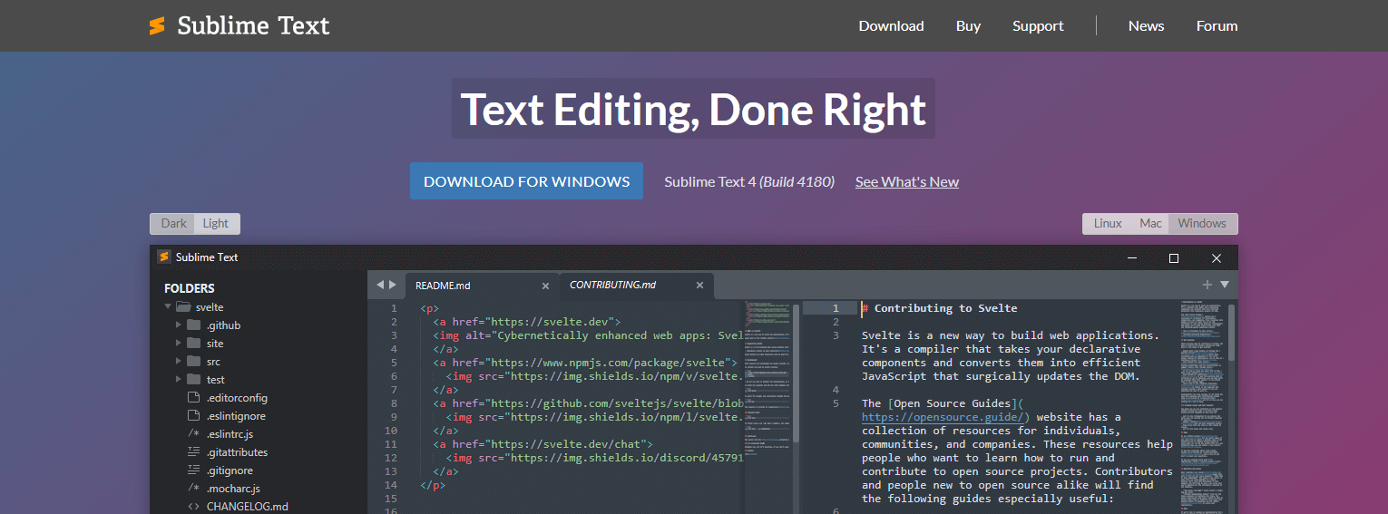 Screenshot showing Sublime text homepage