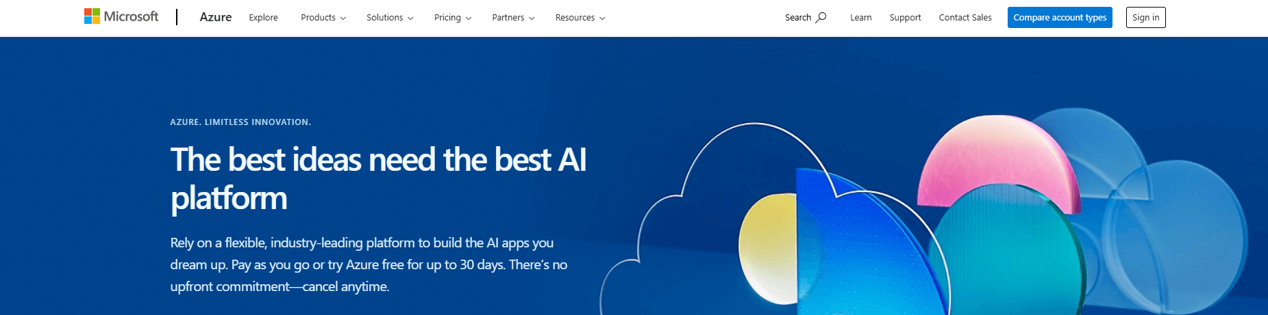 screenshot showing the azure homepage