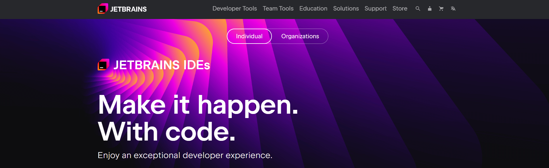 screenshot showing jetbrains ide page on the jetbrains website