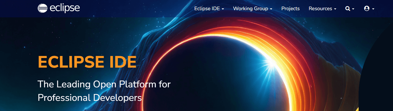 screenshot showing eclipse ide homepage