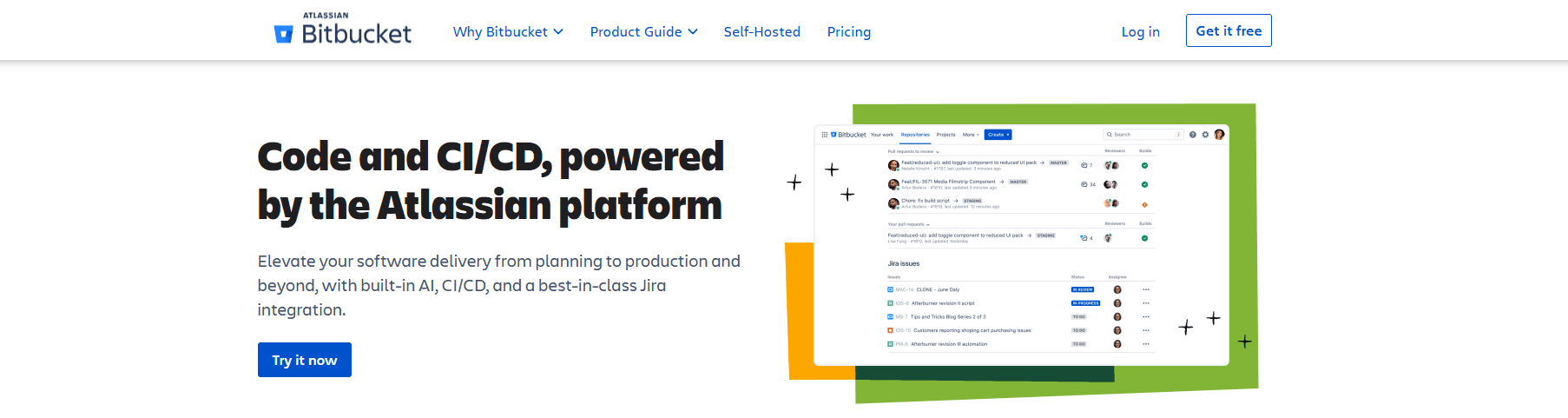 screenshot showing bitbucket page on the atlassian website
