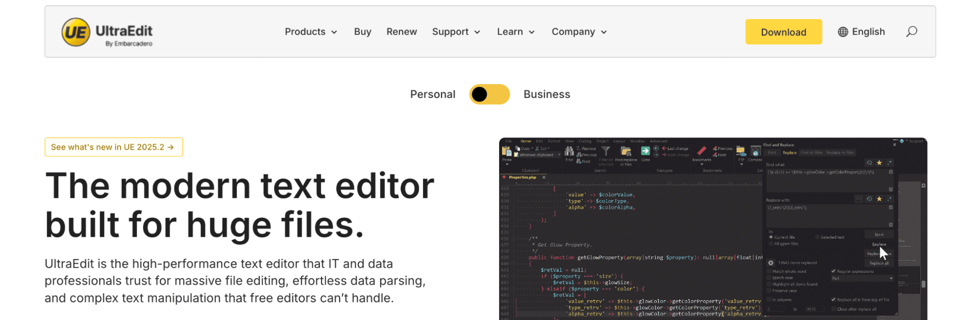 screenshot showing the Ultra Edit homepage