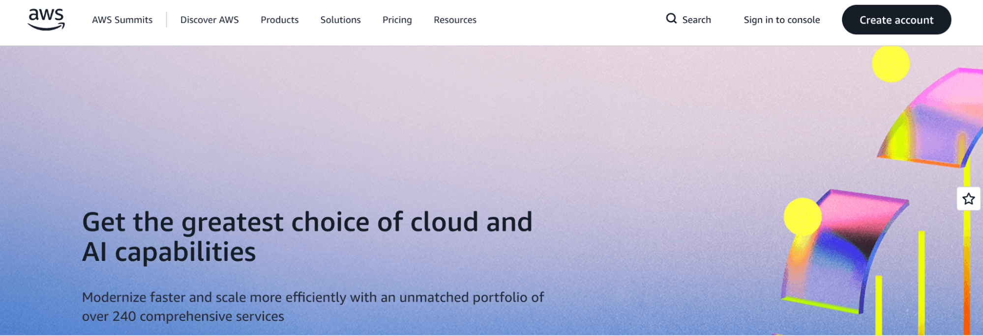 screenshot showing the aws homepage