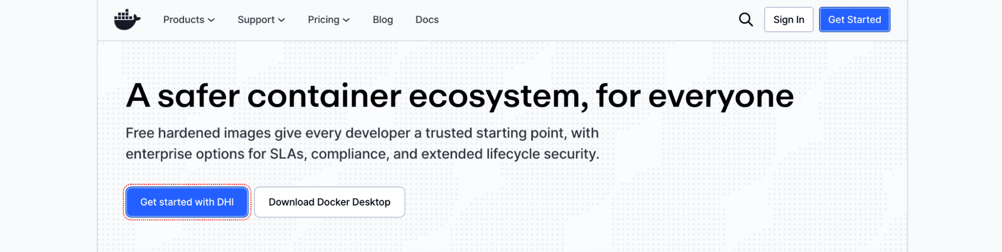 screenshot from the Docker homepage