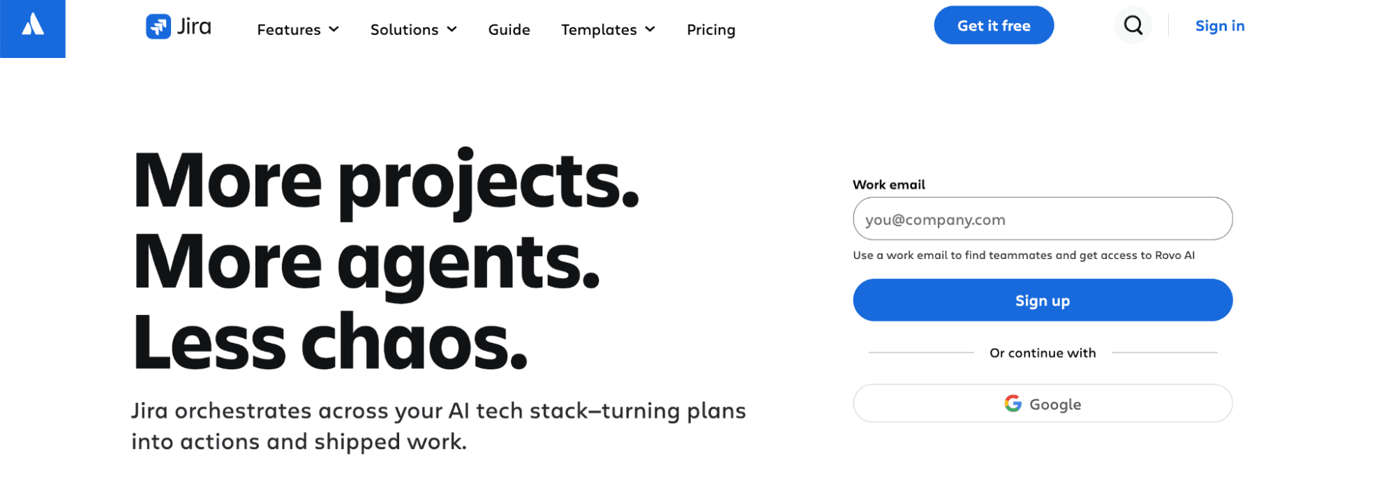 Screenshot showing the jira page on the atlassian website