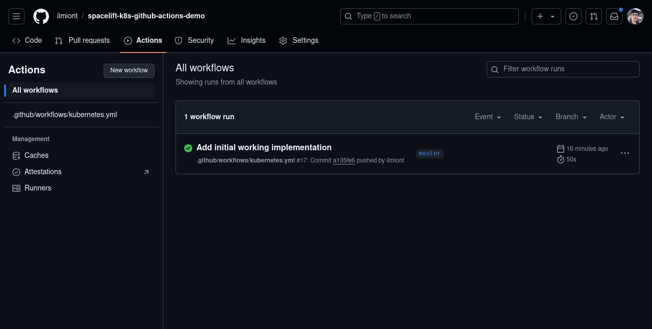 kubernetes github actions begin workflow run
