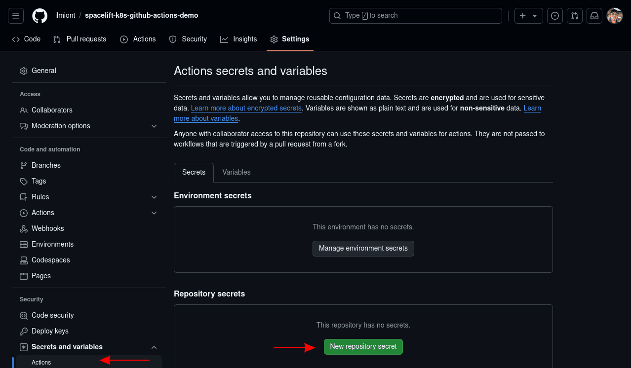 kubernetes github actions secrets