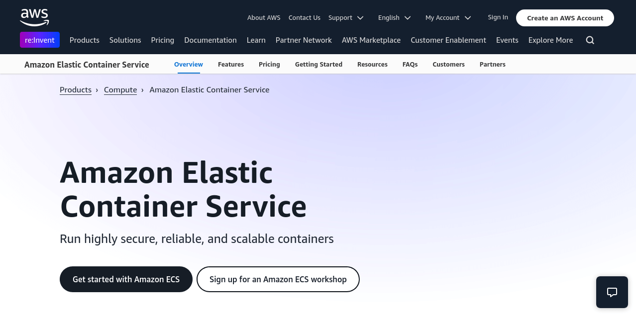 Kubernetes alternative Amazon ECS screenshot example