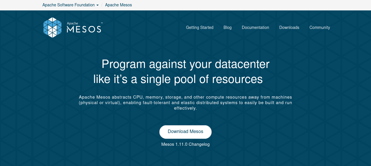 Kubernetes alternative Mesos website screenshot
