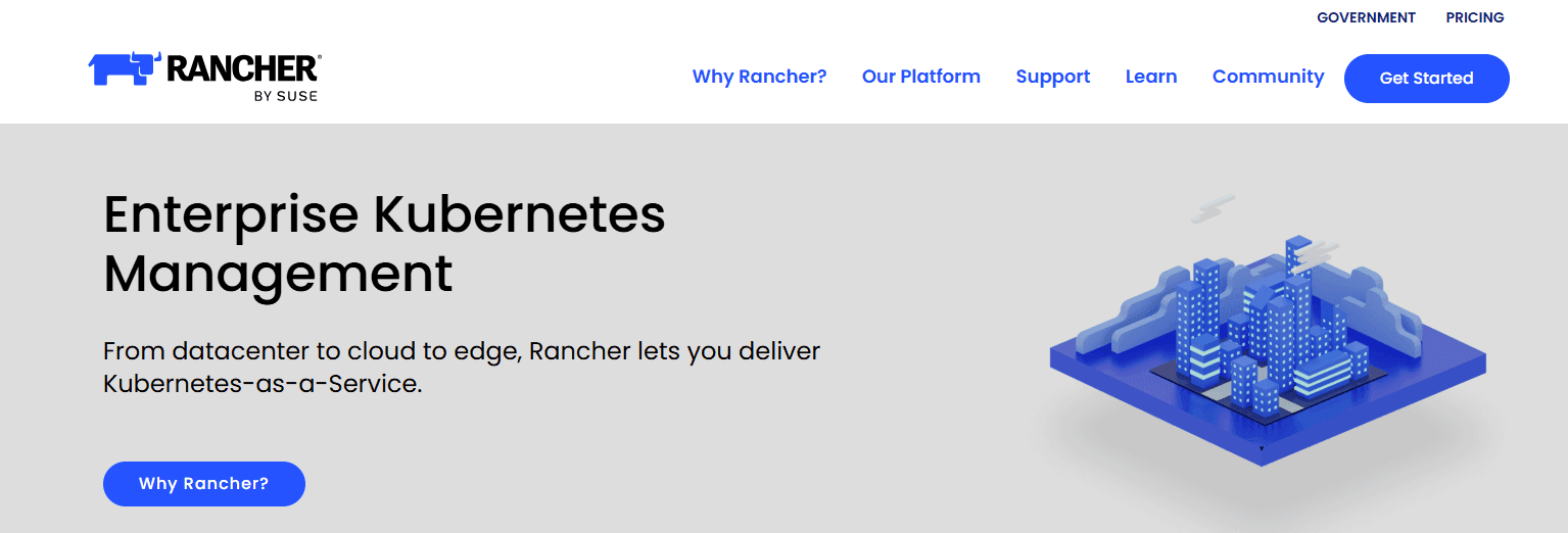 Kubernetes alternative Rancher website screenshot example