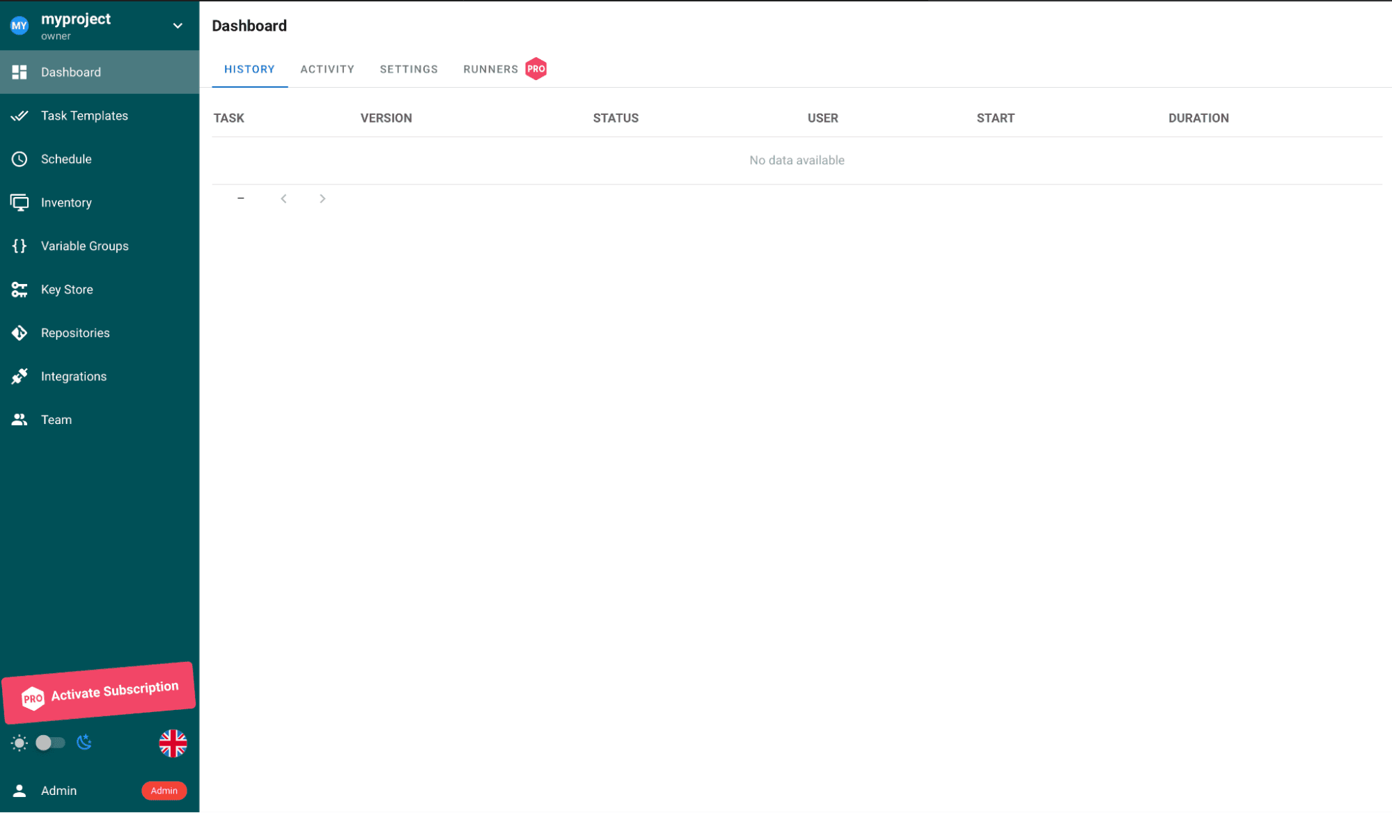 screenshot showing semaphore ui with an open dashboard view