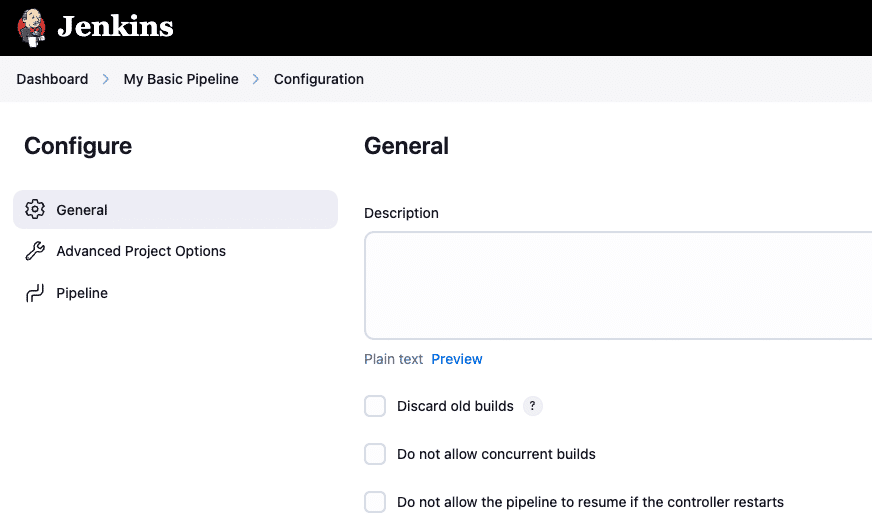 general pipeline configuration options