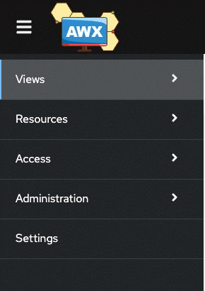 ansible awx dashboard navigation menu