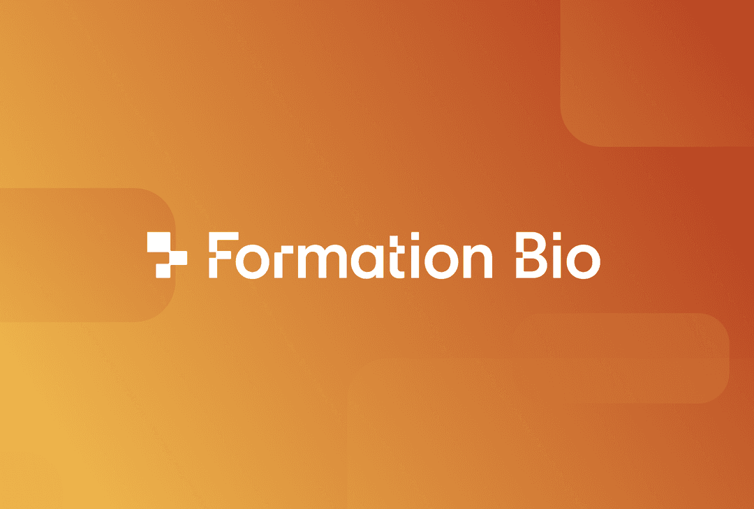 Formation Bio logo on a dark orange background