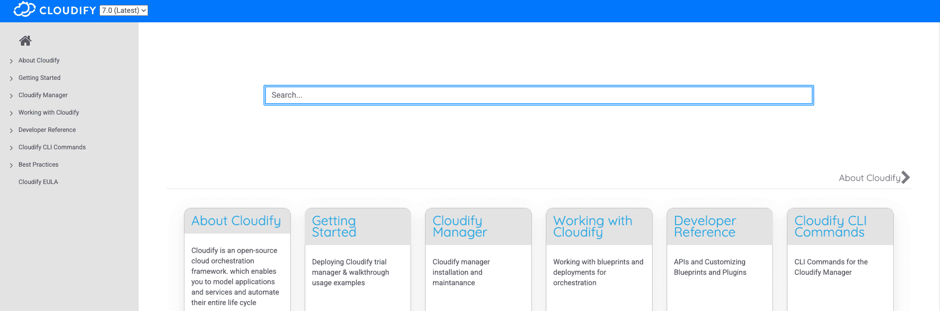 screenshot showing cloudify documentation page