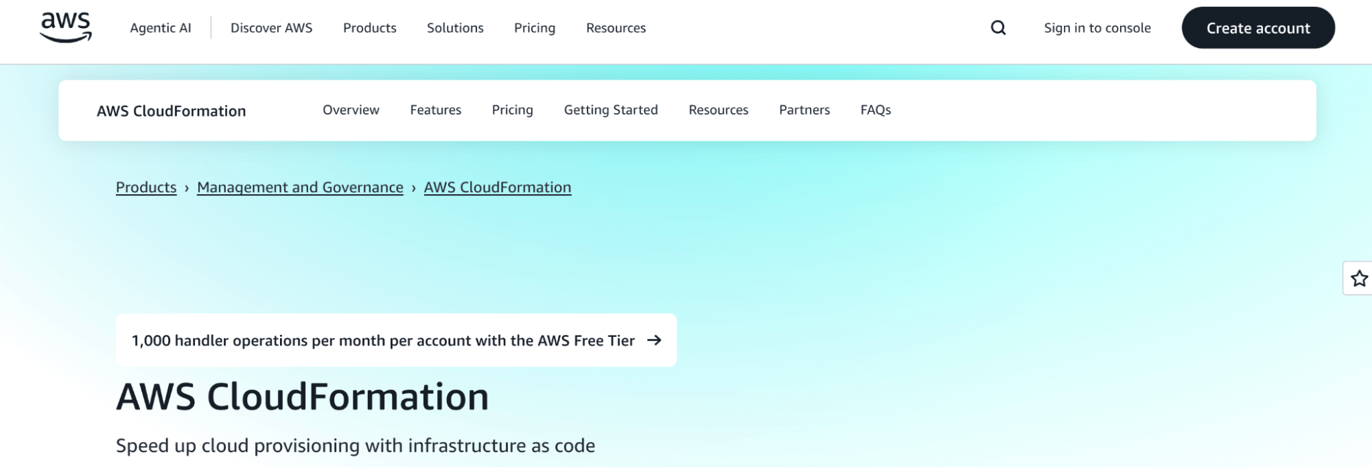 screenshot showing aws cloudformation page on the aws website