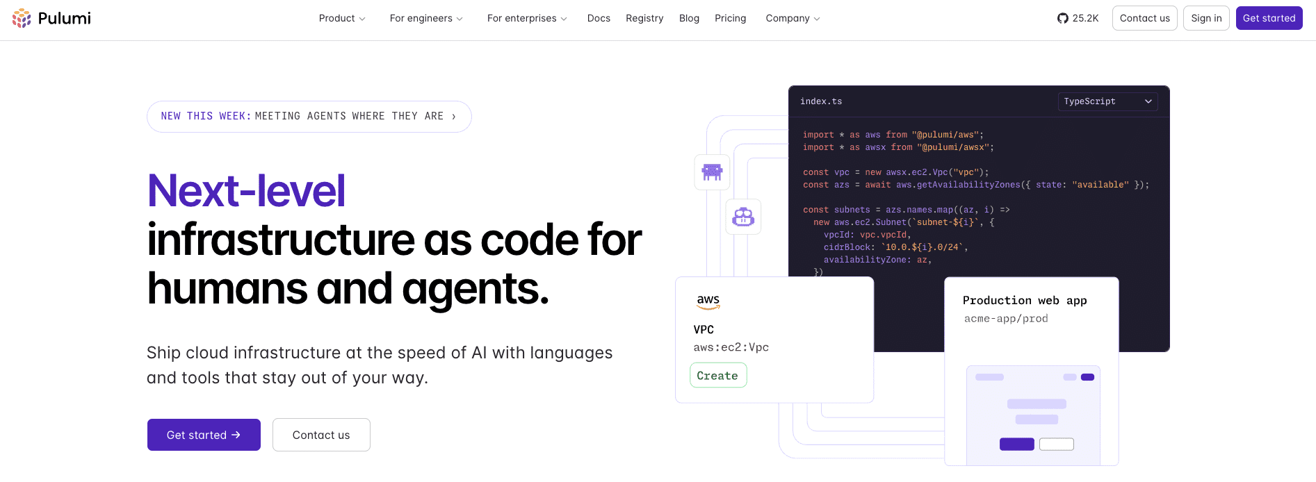 Screenshot showing the Pulumi homepage