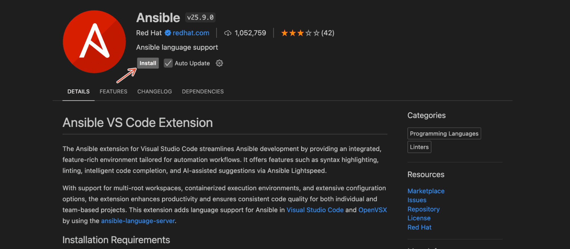 Install the Ansible VS Code extension