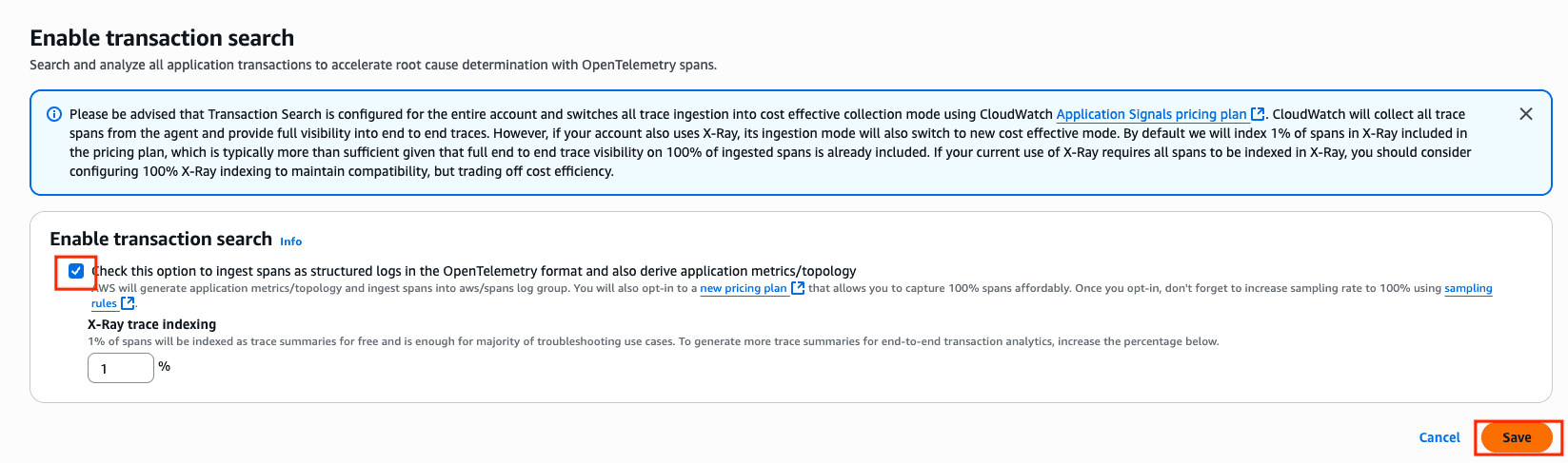 Enable the transactions search checkbox